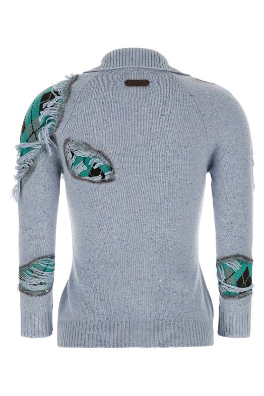 'Distressed Argyle' cardigan BLUE