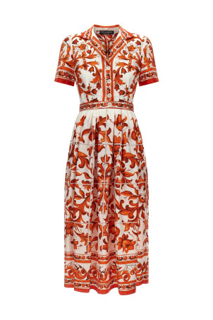 'Maiolica' print dress orange