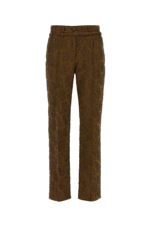 Brown stretch jacquard Persy pant DRIES VAN NOTEN (2620109084074)