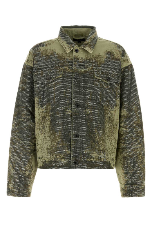 Джинсовая куртка с принтом зеленого цвета PURPLE DENIM (M0027TLOG426)