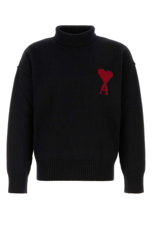 Black wool sweater White AMI (UKS839018)