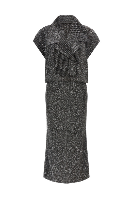 Платье с пайетками в зигзагообразном узоре, серое MISSONI DS26WG4GBC006RS91TP
