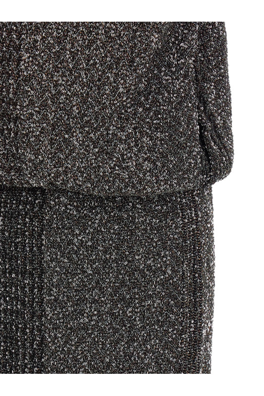 Платье с пайетками в зигзагообразном узоре, серое MISSONI DS26WG4GBC006RS91TP