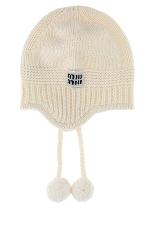 Ivory wool blend beanie hat Black MIU MIU (5HC3242F8S)