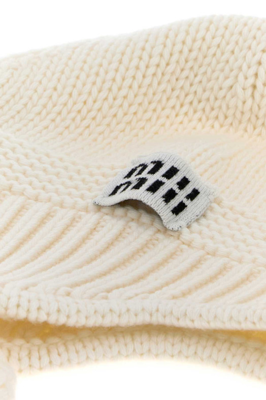 Ivory wool blend beanie hat Black MIU MIU (5HC3242F8S)