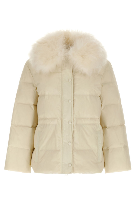 Fur insert down jacket White