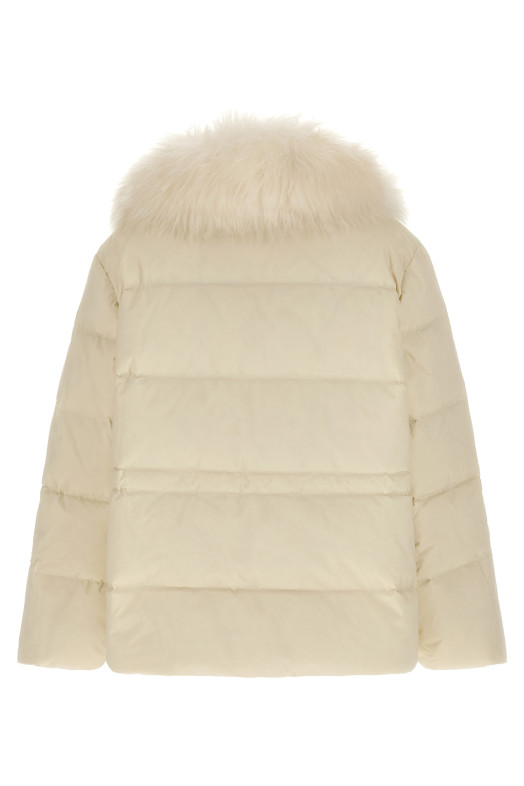 Fur insert down jacket White