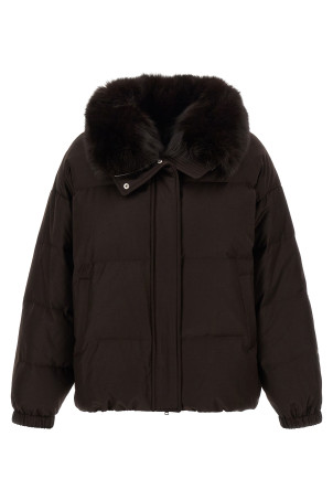 Flannel down jacket with mittens Brown