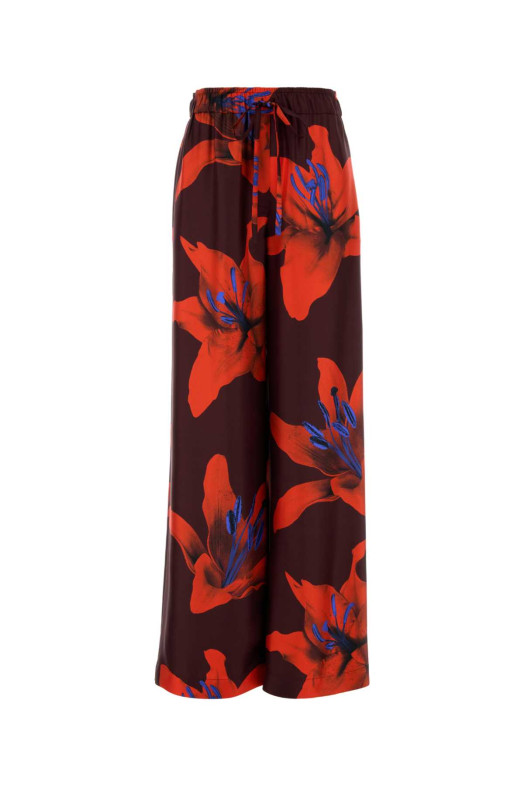 Брюки из атласа с широкими брючинами и принтом ALEXANDER MCQUEEN (819000QCALY)