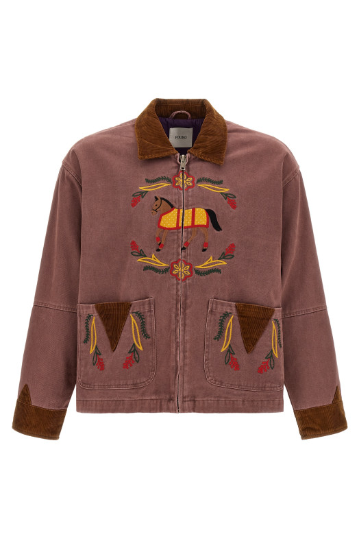 Canvas jacket with embroideries Pink