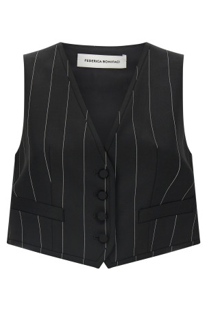 Короткий жилет у смужку, чорний VEST001GESSATO