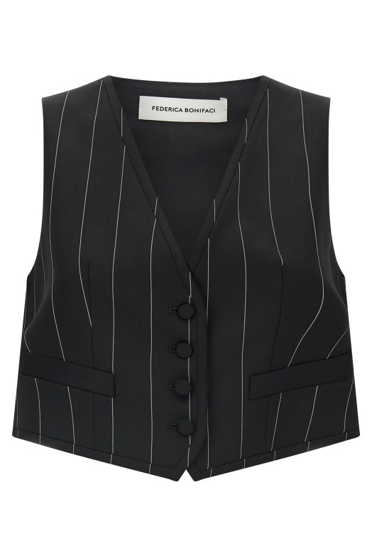 Короткий жилет у смужку, чорний VEST001GESSATO