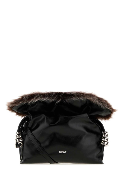Black leather Flamenco clutch Black LOEWE (A411FLCX02)
