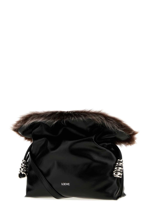 Black leather Flamenco clutch Black LOEWE (A411FLCX02)