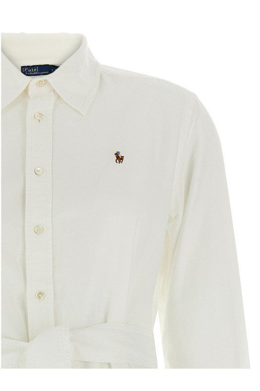 Logo embroidery chemisier dress White