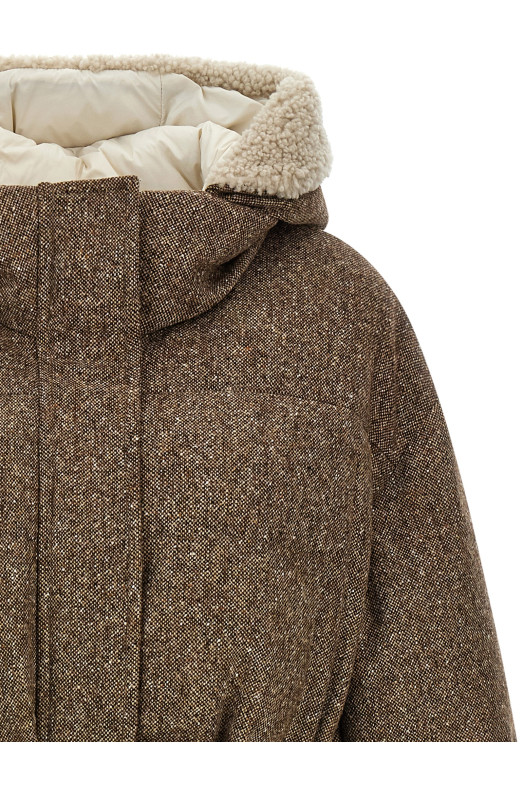 'Shiny Zipper Pull' down jacket Brown