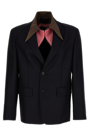 Снимаемый воротник однобортный блейзер Синий PRADA (UGM2341WC1F0008) Снимаемый воротник однобортный блейзер Синий PRADA (UGM2341WC1F0008)