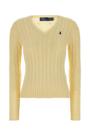 Хлопковый свитер пастельно-желтого цвета Black POLO RALPH LAUREN (211971870)
