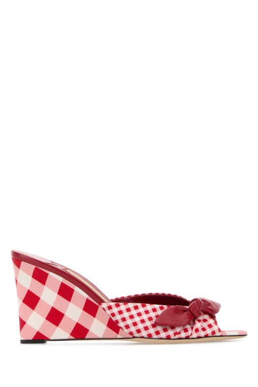 Клиновидные туфли JIMMY CHOO из ткани с принтом Livi 85 (LIVIWEDGE85DRQ)