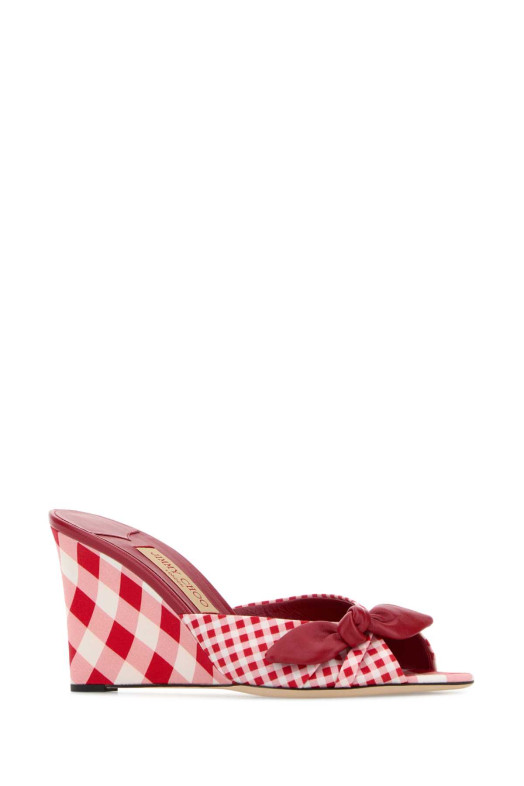 Клиновидные туфли JIMMY CHOO из ткани с принтом Livi 85 (LIVIWEDGE85DRQ)