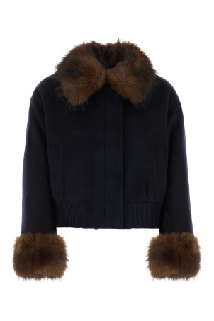 Dark blue wool blend bomber jacket Blue SELF PORTRAIT (SC26121JN)