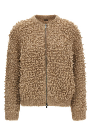 Lurex bouclé bomber jacket Beige