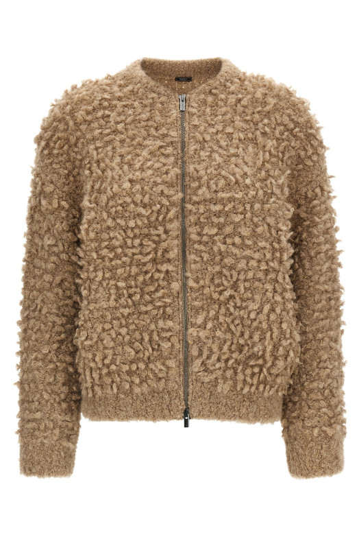Lurex bouclé bomber jacket Beige