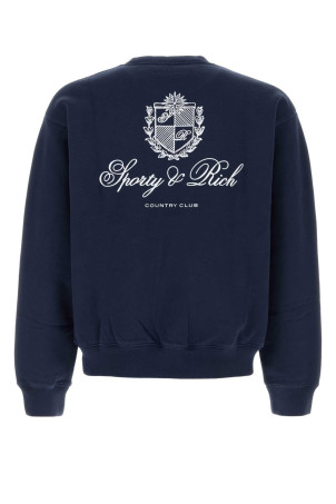 Бавовняна футболка темно-синього кольору SPORTY & RICH (ST10385274BL106) SPORTY & RICH