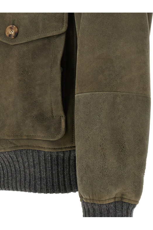 Бомбер из вощеной овчины, зелёный BRUNELLO CUCINELLI MPMWT1952CMD40