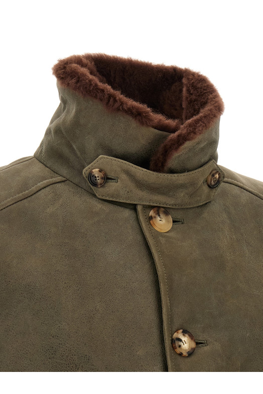 Бомбер из вощеной овчины, зелёный BRUNELLO CUCINELLI MPMWT1952CMD40