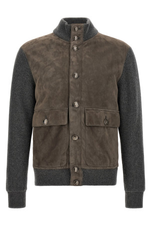 Suede and wool jacket Gray