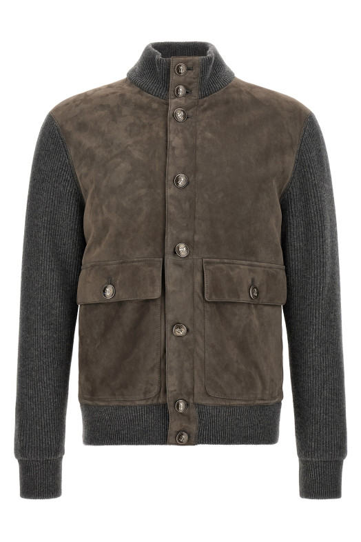 Куртка из замши и шерсти, серого цвета BRUNELLO CUCINELLI MPCLF1955CWP86