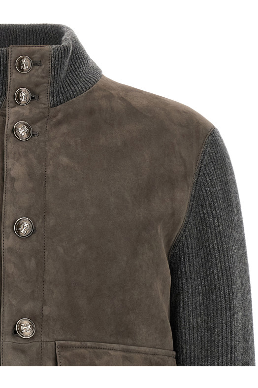Куртка из замши и шерсти, серого цвета BRUNELLO CUCINELLI MPCLF1955CWP86