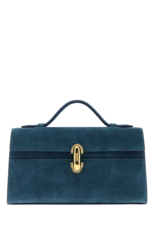 Cerulean blue suede Symmetry handbag SAVETTE (H00503)