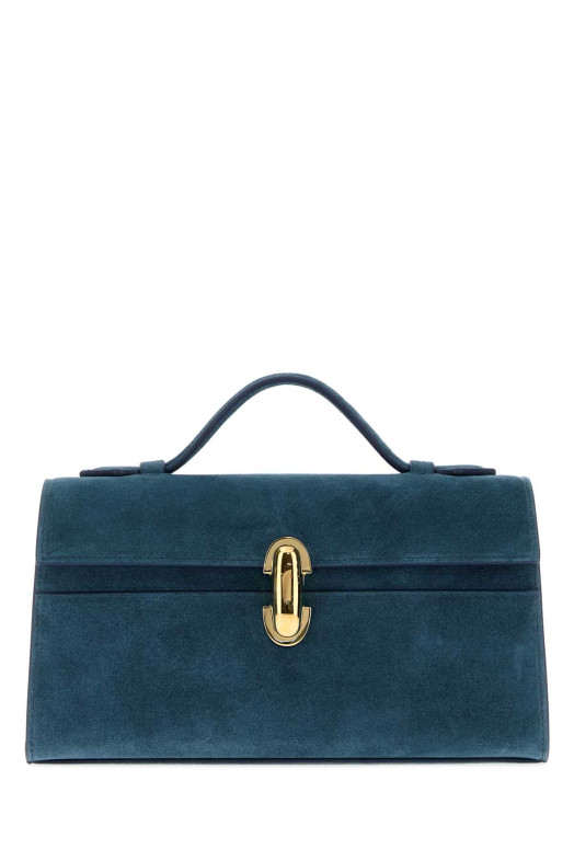 Cerulean blue suede Symmetry handbag SAVETTE (H00503)