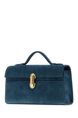 Cerulean blue suede Symmetry handbag SAVETTE (H00503)