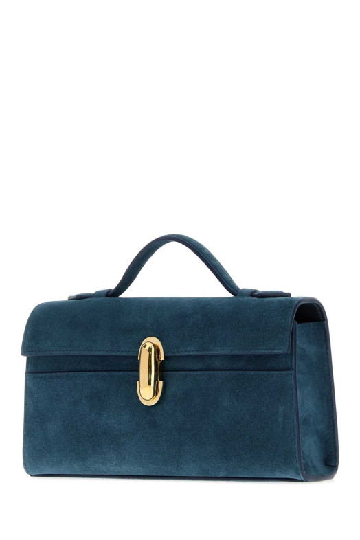 Cerulean blue suede Symmetry handbag SAVETTE (H00503)