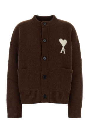 Коричневый эластичный кардиган из смеси альпаки AMI (UKC366KN0135) AMI PARIS