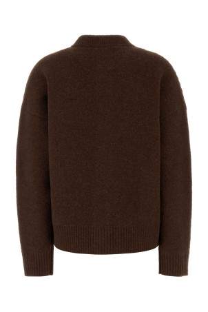 Коричневый эластичный кардиган из смеси альпаки AMI (UKC366KN0135) AMI PARIS