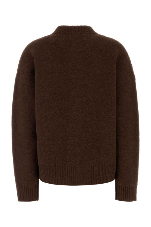 Коричневый эластичный кардиган из смеси альпаки AMI (UKC366KN0135) AMI PARIS