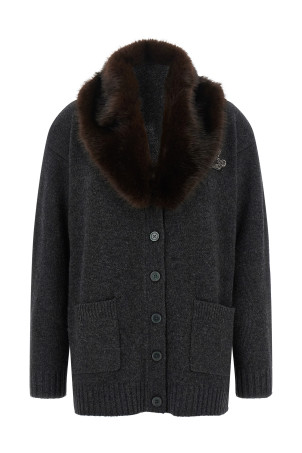 Fur insert cardigan Gray