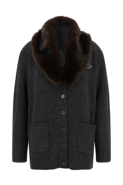 Fur insert cardigan Gray
