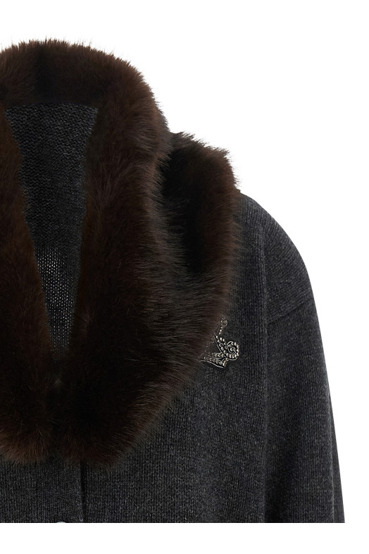 Fur insert cardigan Gray