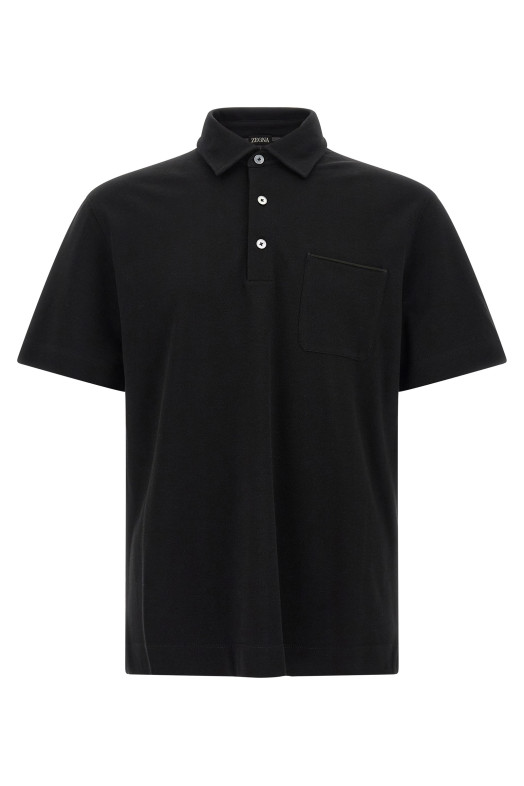 Хлопковая рубашка-поло, чёрная ZEGNA UI392A4I752K09