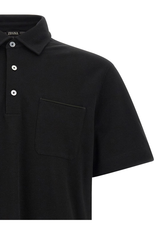 Хлопковая рубашка-поло, чёрная ZEGNA UI392A4I752K09