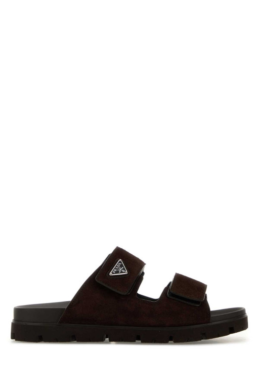 Темно-коричневые замшевые тапочки PRADA (2X3129FG000054)