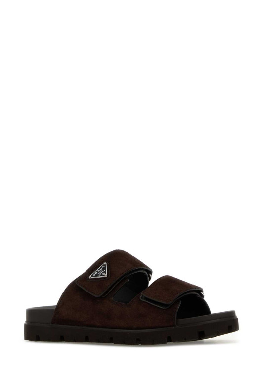 Темно-коричневые замшевые тапочки PRADA (2X3129FG000054)