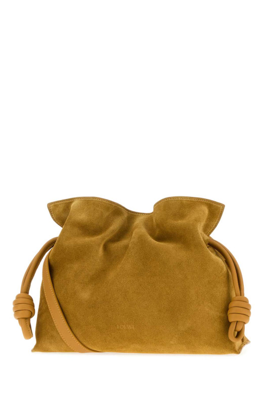 Замшевый клатч «Фламенко» среднего размера цвета охры, жёлтый, LOEWE (A411FC1XFO)