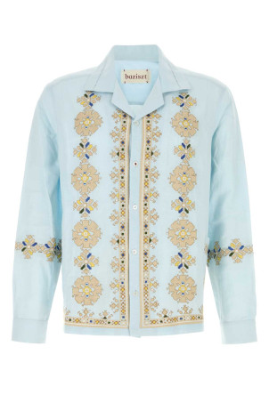 Light-blue cotton blend Roses shirt BLUE BAZISZT (RO26SH)