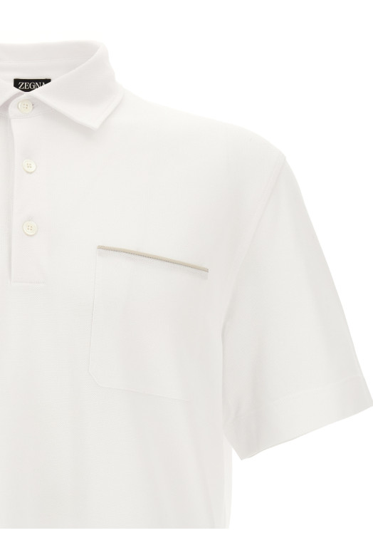Хлопковая рубашка-поло Piqué, белого цвета ZEGNA UI392A4I752N00